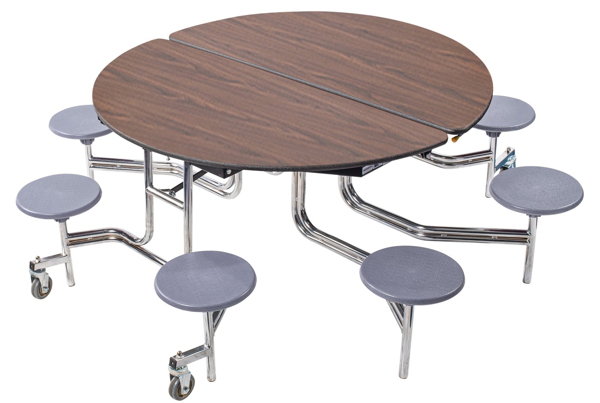 NPS 60" Round Mobile Cafeteria Table - 8 Stools - Particleboard Core - T-Molding Edge - Chrome Frame - SchoolOutlet