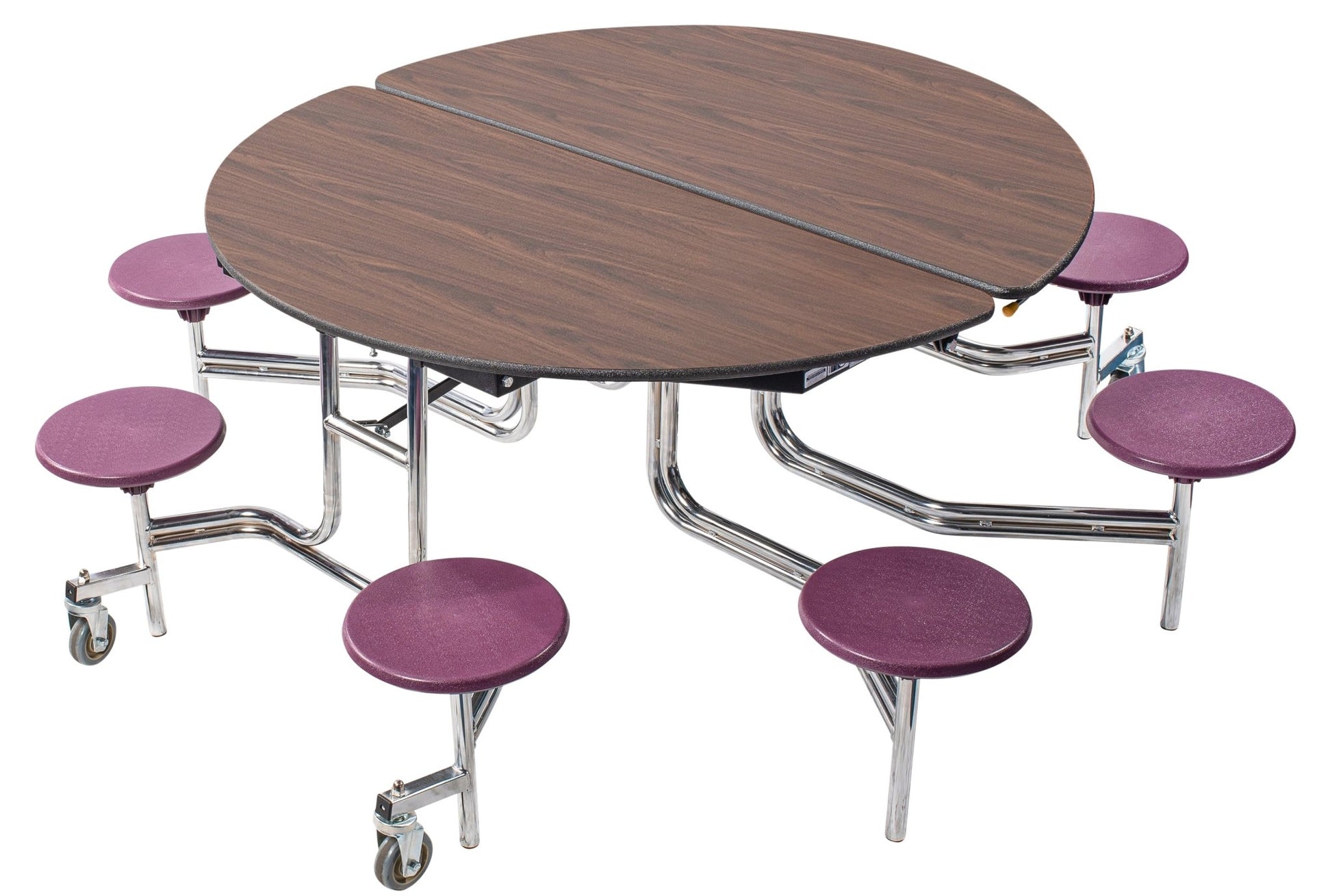 NPS 60" Round Mobile Cafeteria Table - 8 Stools - Particleboard Core - T-Molding Edge - Chrome Frame - SchoolOutlet