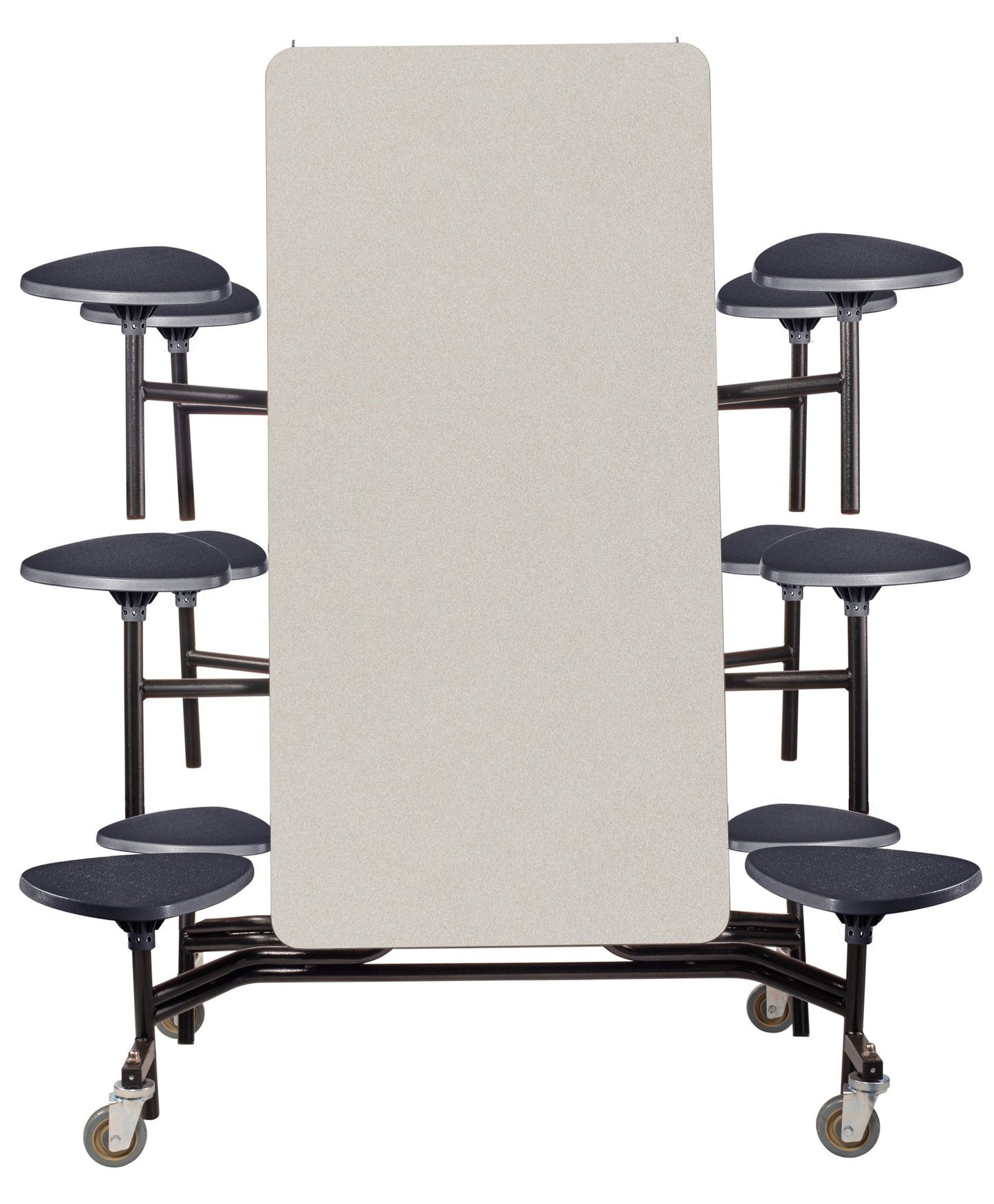 NPS Mobile Cafeteria Table - 30" W x 10' L - 12 Stools - MDF Core - Protect Edge - Black Powdercoated Frame - SchoolOutlet