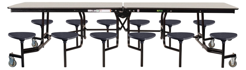 NPS Mobile Cafeteria Table - 30" W x 10' L - 12 Stools - Particleboard Core - T-Molding Edge - Black Powdercoated Frame - SchoolOutlet