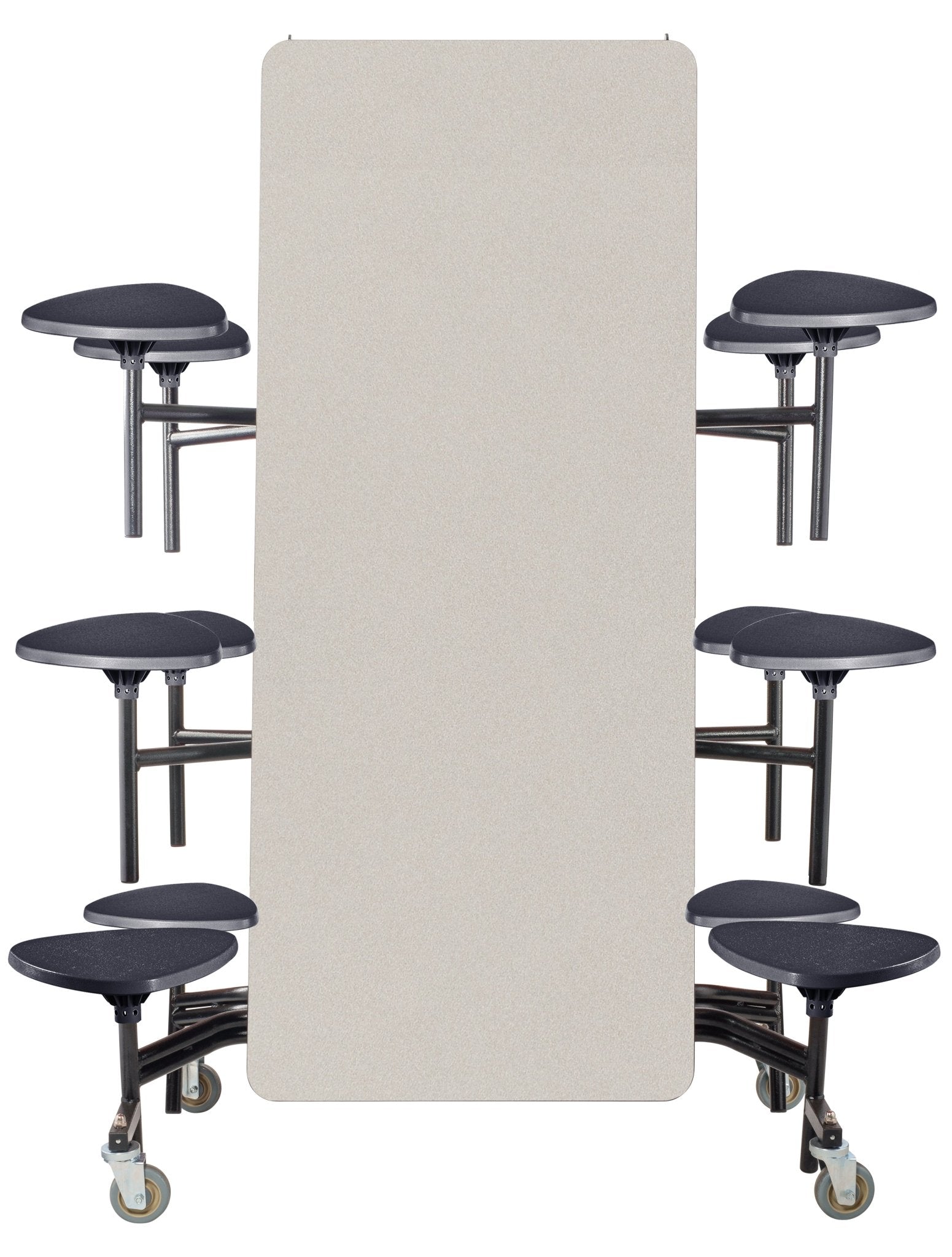 Mobile Cafeteria Lunchroom Stool Table - 30" W x 12' L - 12 Stools - MDF Core - Protect Edge - Chrome Frame - SchoolOutlet