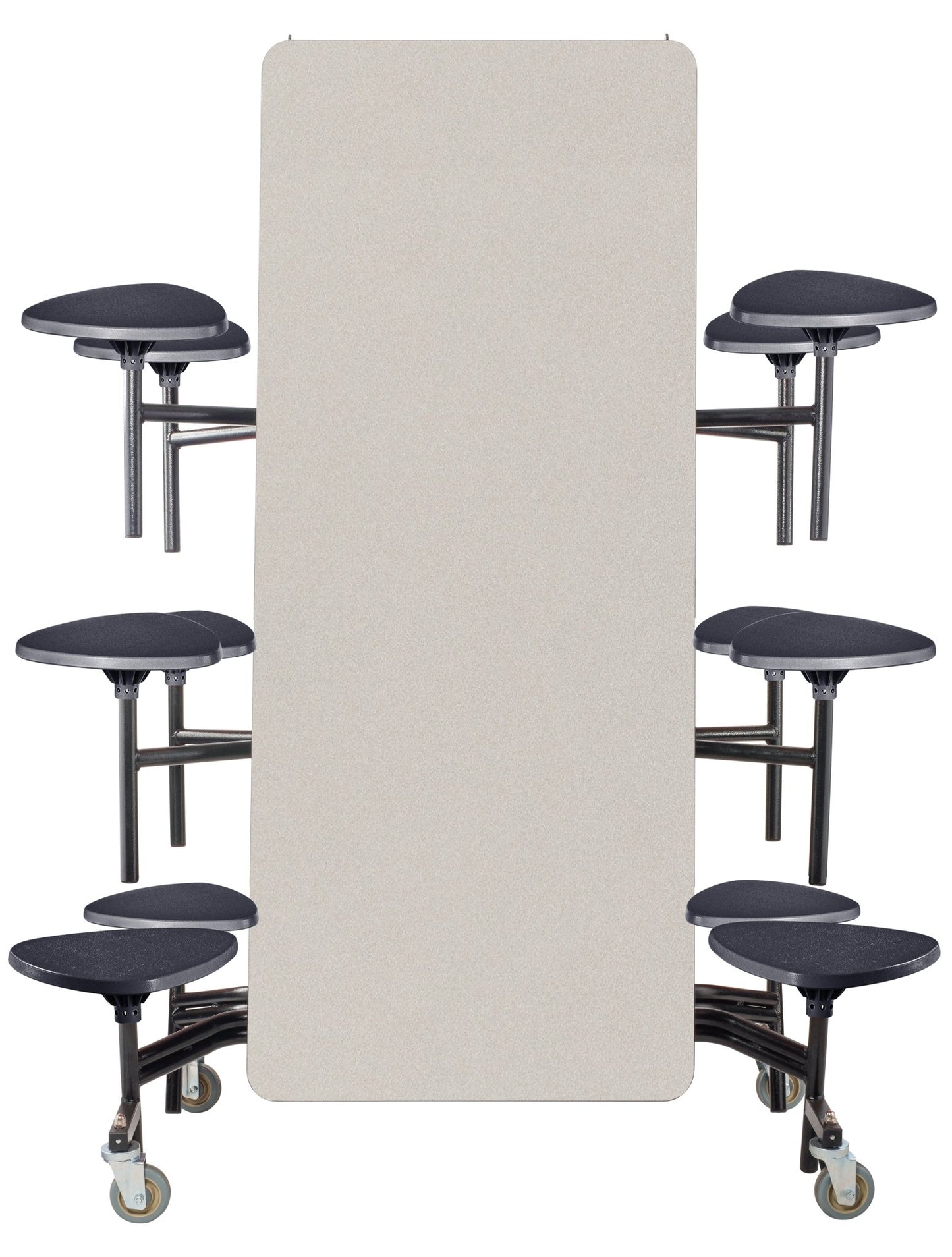Mobile Cafeteria Lunchroom Stool Table - 30" W x 12' L - 12 Stools - Plywood Core - Protect Edge - Chrome Frame - SchoolOutlet