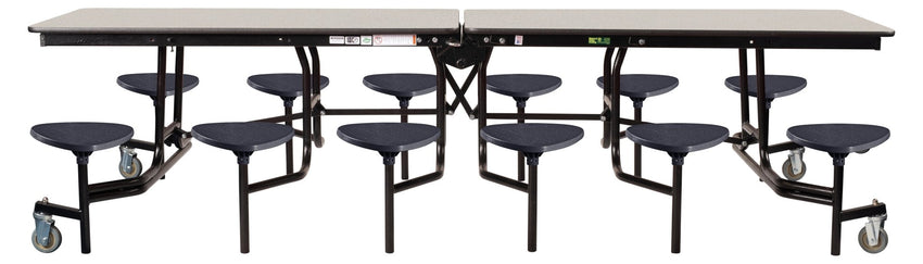 Mobile Cafeteria Lunchroom Stool Table - 30" W x 12' L - 12 Stools - Plywood Core - T-Molding Edge - Chrome Frame - SchoolOutlet