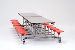 NPS Mobile Cafeteria Table - 30" W x 12' L - 16 Stools - MDF Core - Protect Edge - Chrome Frame
