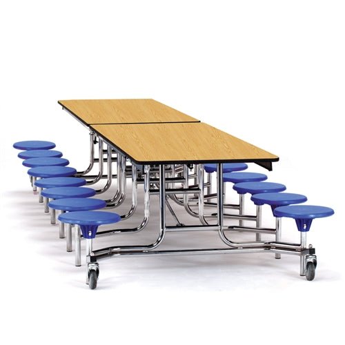 NPS Mobile Cafeteria Table - 30" W x 12' L - 16 Stools - Plywood Core - T-Molding Edge - Black Powdercoated Frame - SchoolOutlet