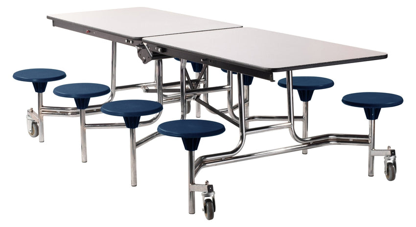 NPS Mobile Cafeteria Table - 30" W x 8' L - 8 Stools - Plywood Core - Protect Edge - Black Powdercoated Frame - SchoolOutlet