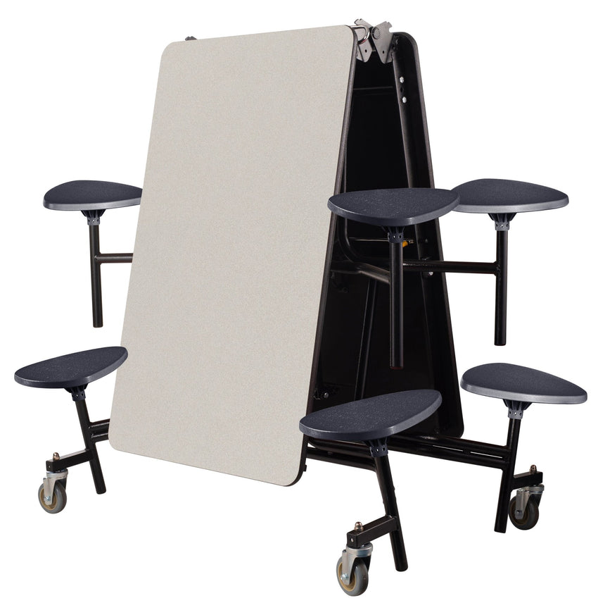 NPS Mobile Cafeteria Table - 30" W x 8' L - 8 Stools - Plywood Core - T-Molding Edge - Black Powdercoated Frame - SchoolOutlet