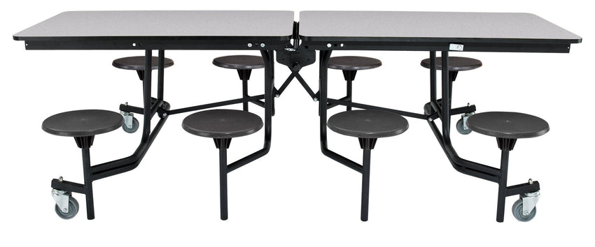 NPS Mobile Cafeteria Table - 30" W x 8' L - 8 Stools - Plywood Core - T-Molding Edge - Black Powdercoated Frame - SchoolOutlet