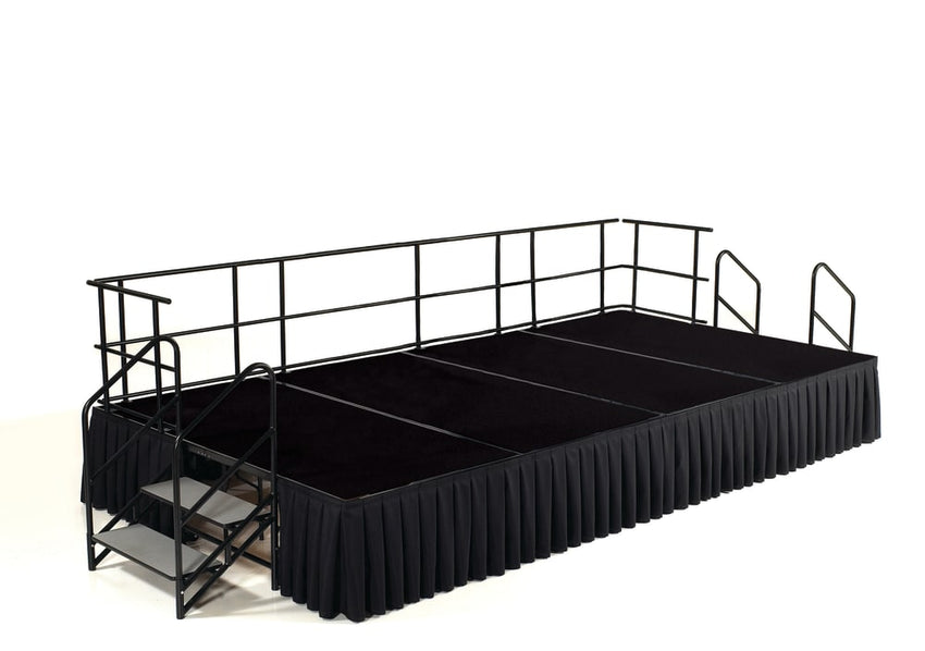 NPS Portable Stage Package w/ Carpeted or Hardboard Surface, 48"W x 16"H x 96"L - Black Shirred Skirting - SchoolOutlet