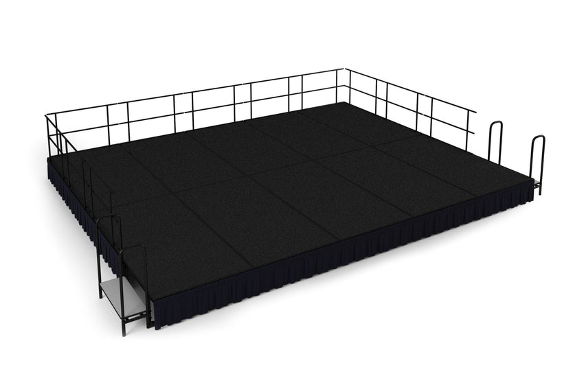 NPS Portable Stage Package w/ Carpeted or Hardboard Surface, 48"W x 16"H x 96"L - Black Shirred Skirting - SchoolOutlet