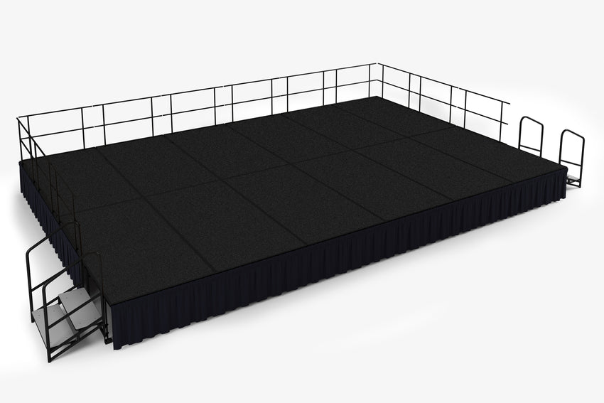 NPS Portable Stage Package w/ Carpeted or Hardboard Surface, 48"W x 16"H x 96"L - Black Shirred Skirting - SchoolOutlet