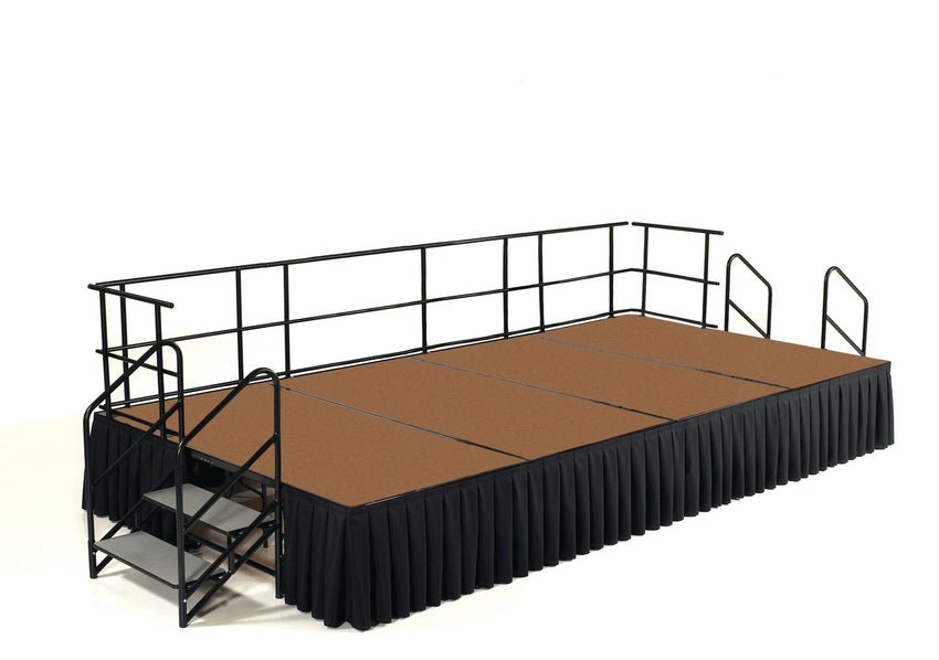 NPS Portable Stage Package w/ Carpeted or Hardboard Surface, 48"W x 24"H x 96"L, Boxed or Shirred Pleat Black Skirting - SchoolOutlet