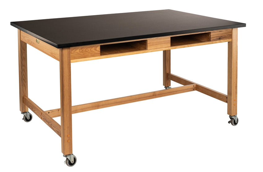 NPS Wood Science Lab Table, 42 x 60 x 30, Chemical Resistant Top, Book Compartments (National Public Seating NPS-SLT1-4260CB) - SchoolOutlet