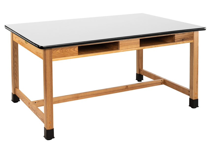 NPS Wood Science Lab Table, 42 x 60 x 30, Whiteboard Top, Book Compartments (National Public Seating NPS-SLT1-4260WB) - SchoolOutlet