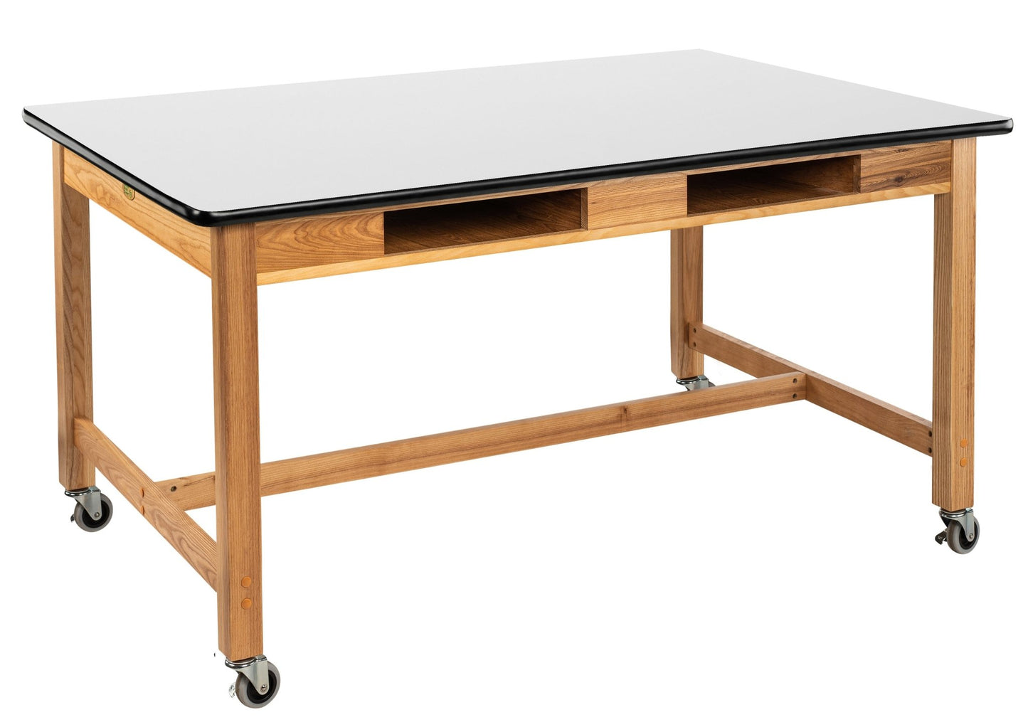 NPS Wood Science Lab Table, 42 x 60 x 30, Whiteboard Top, Book Compartments (National Public Seating NPS-SLT1-4260WB) - SchoolOutlet