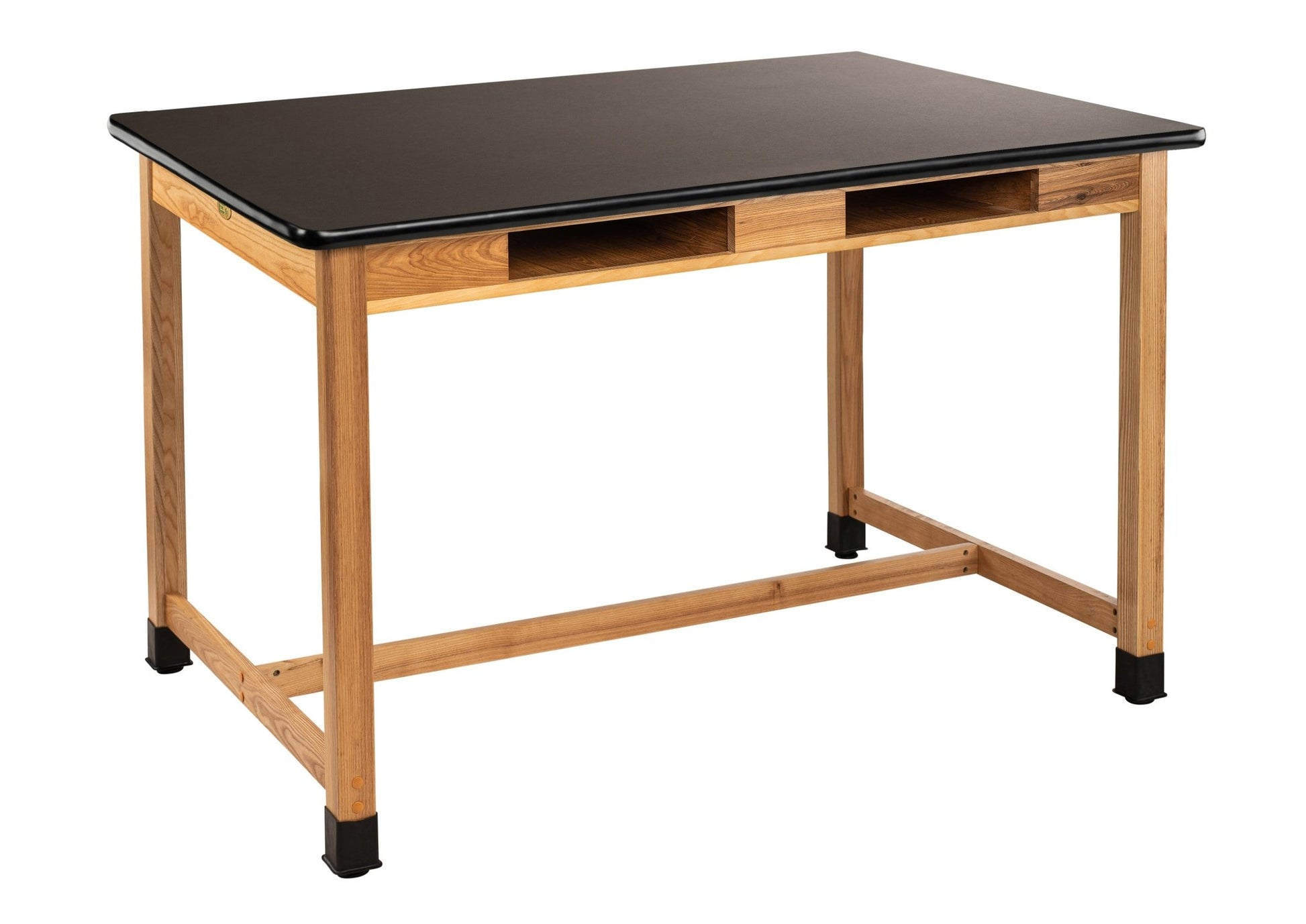 NPS Wood Science Lab Table, 42 x 60 x 36, HPL Top, Book Compartments (National Public Seating NPS-SLT2-4260HB) - SchoolOutlet