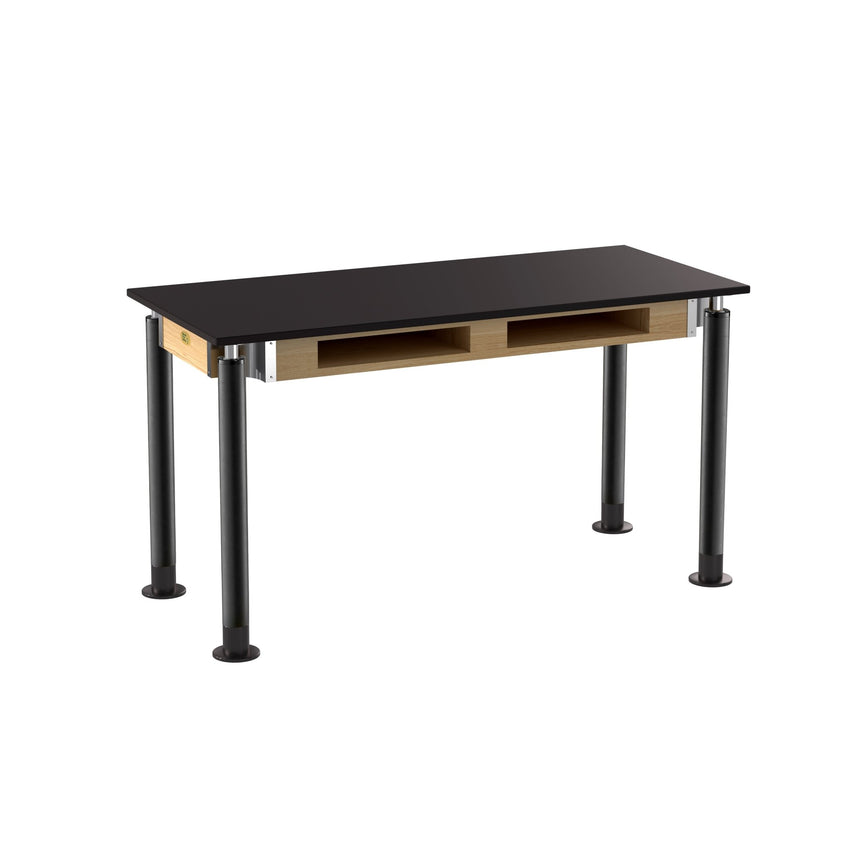 NPS Adjustable Science Lab Table - Chem-Res Top - Dual Book Compartment - 24" x 54" (National Public Seating NPS-SLT4-2454CB) - SchoolOutlet
