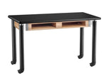 NPS Signature Science Lab Table, Black, 24 x 72, HPL Top, Book Compartments (National Public Seating NPS-SLT4-2472HB) - SchoolOutlet