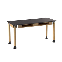 NPS Adjustable Science Lab Table - Chem-Res Top - Oak - Dual Book Compartment w/ Casters - 24" x 60" (National Public Seating NPS-SLT5-2460CBC)