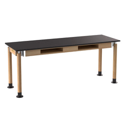 NPS Adjustable Science Lab Table - Chem-Res Top - Oak - Dual Book Compartment - 24" x 72" (National Public Seating NPS-SLT5-2472CB)