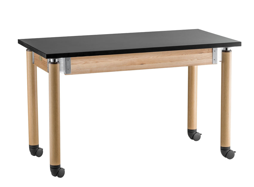 NPS Height Adjustable Science Lab Table, 24" X 72", Phenolic Top, Oak Legs (National Public Seating NPS-SLT5-2472P) - SchoolOutlet