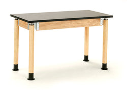 NPS Adjustable Science Lab Table - Chem-Res Top - Plain Front - Oak - 30" x 60" (National Public Seating NPS-SLT5-3060C)