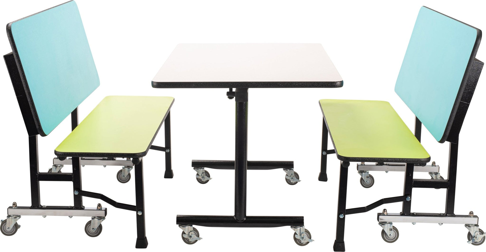 NPS ToGo Booth Set, (1) 24"x48" Table and (2) 48" Benches, MDF Core (National Public Seating NPS-TGBTH2448MDPE) - SchoolOutlet