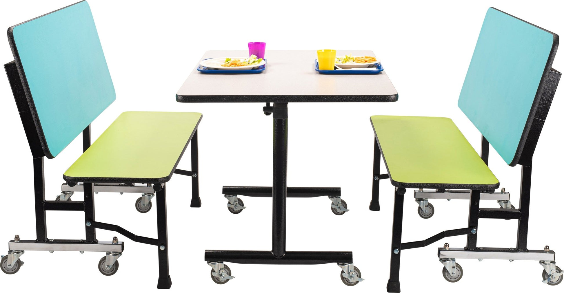 NPS ToGo Booth Set, (1) 24"x48" Table and (2) 48" Benches, Particleboard Core (National Public Seating NPS-TGBTH2448PBTM) - SchoolOutlet