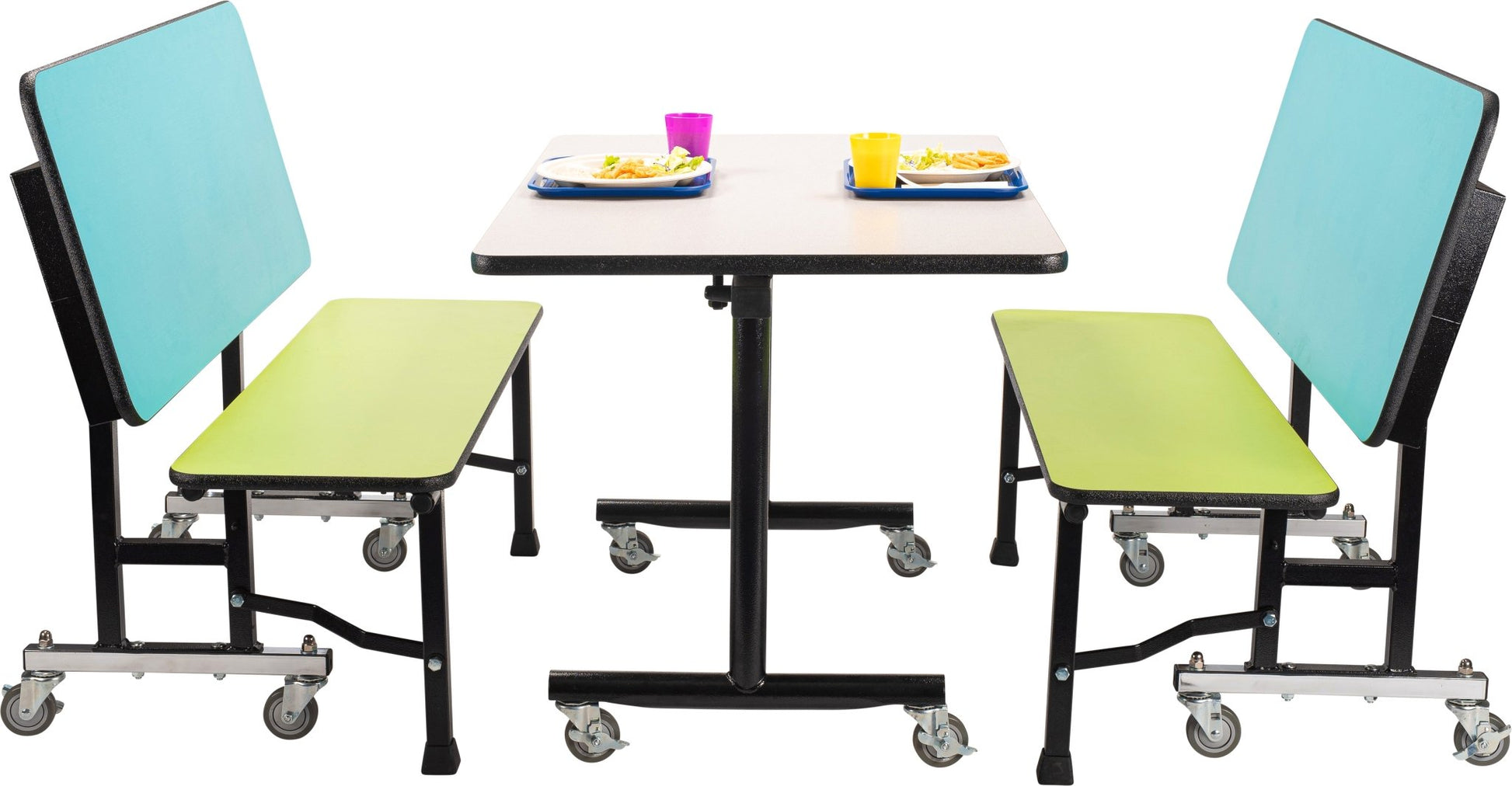 NPS ToGo Booth Set, (1) 30"x48" Table and (2) 48" Benches, MDF Core (National Public Seating NPS-TGBTH3048MDPE) - SchoolOutlet