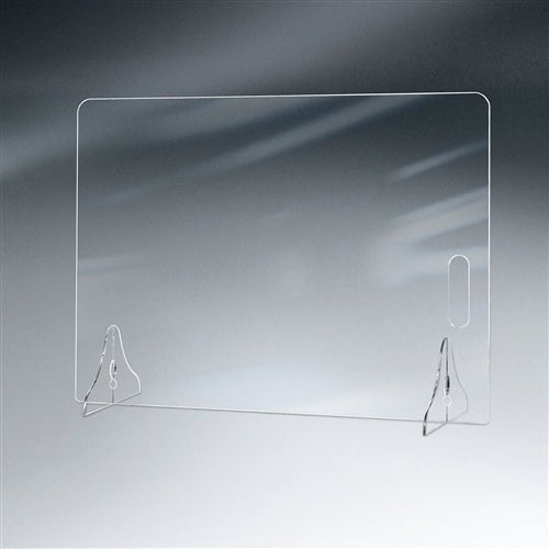 Clear Panel Barrier for Desks and Tables - 22"W x 15 3/4"H x 9"D x 1/8" Thick Acrylic, Locking Legs, Easy Carry Handle - SchoolOutlet