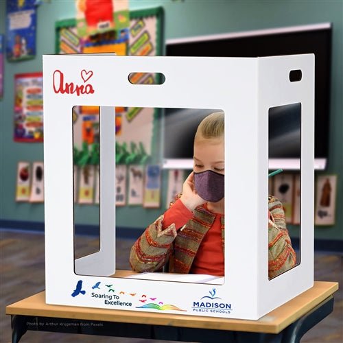 Sneeze Guard for Desks - Economical Corrugated Cardboard Barrier 19 3/4" W x 23 1/2" H x 15 1/2" D fits School Desks - SchoolOutlet