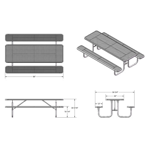UltraPlay 8' Heavy-Duty Rectangular Outdoor Picnic Table (Playcore PLA-158-V8) - SchoolOutlet