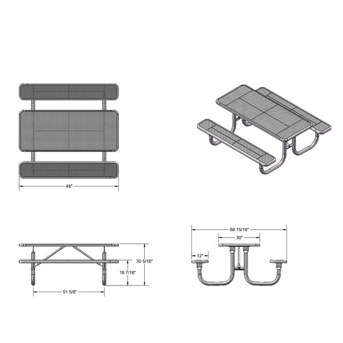 UltraPlay 4' Extra Heavy-Duty Rectangular Outdoor Picnic Table (Playcore PLA-238-V4) - SchoolOutlet