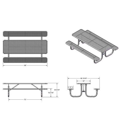 UltraPlay 8' Extra Heavy-Duty Rectangular Outdoor Picnic Table (Playcore PLA-238-V8) - SchoolOutlet