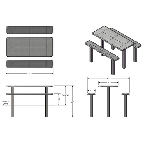 UltraPlay 6' Multi-Pedestal Outdoor Table - Inground Mount (Playcore PLA-349S-V6) - SchoolOutlet