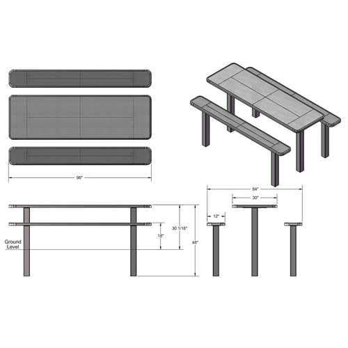 UltraPlay 8' Multi-Pedestal Outdoor Table - Inground (Playcore PLA-349S-V8) - SchoolOutlet