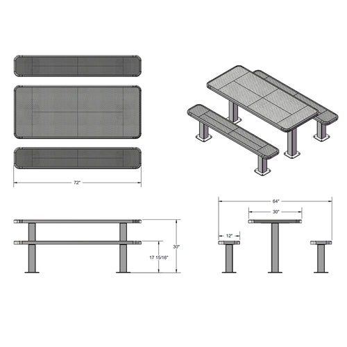 UltraPlay 6' Multi-Pedestal Outdoor Table - Surface Mount (Playcore PLA-349SM-V6) - SchoolOutlet