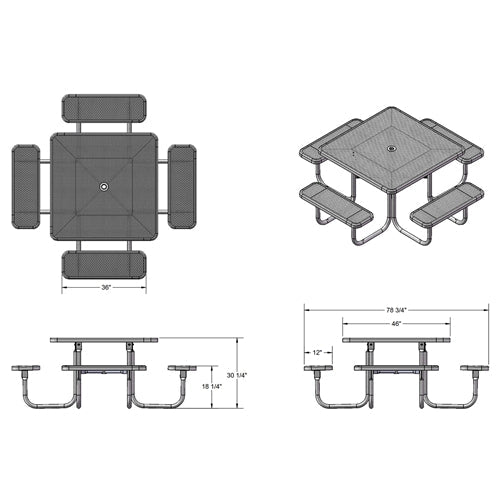 UltraPlay 46" Square Outdoor Picnic Table (Playcore PLA-358-V) - SchoolOutlet