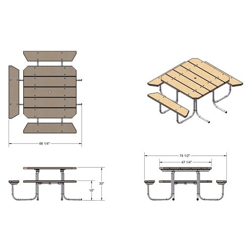 UltraPlay 48" Wood Finish ADA Square Table with 3-seat (Playcore PLA-358H) - SchoolOutlet