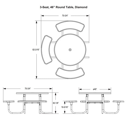 UltraPlay 46" ADA 3-Seat Round Outdoor Picnic Table (Playcore PLA-358H-RDV) - SchoolOutlet