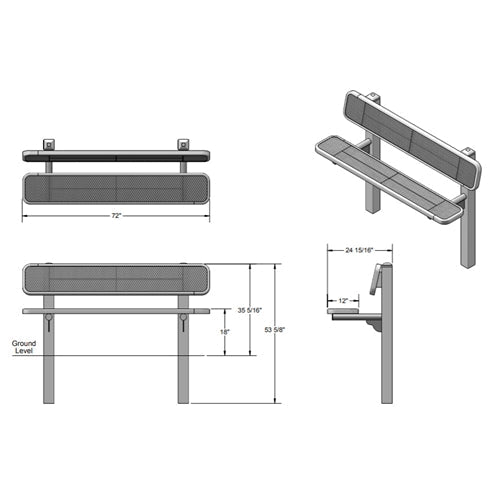 UltraPlay Single Sided Bollard Style Outdoor Bench 6'L - Inground Legs (Playcore PLA-961S-V6) - SchoolOutlet