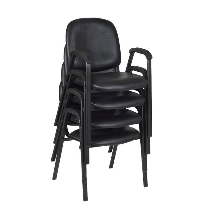 Regency Ace Vinyl Guest Stacking Chair with Arms (4 pack)- Midnight Black - SchoolOutlet