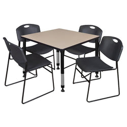 Regency Kee 42 in. Square Adjustable Classroom Table 4 Zeng Stack Chairs