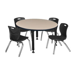 Regency Kee 42 in. Round Adjustable Classroom Table 4 Andy 12 in. Stack Chairs