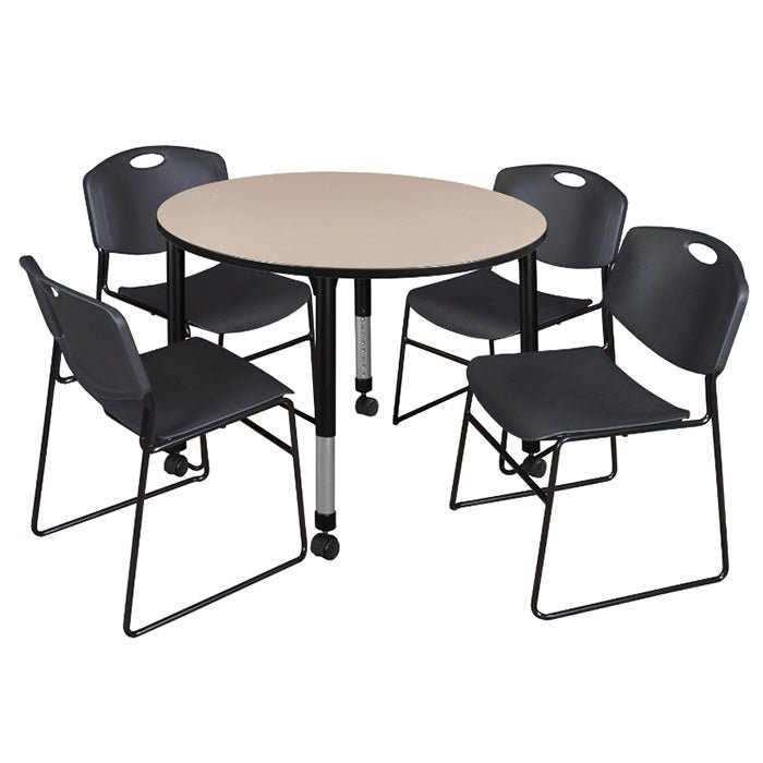 Regency Kee 48 in. Round Mobile Adjustable Classroom Table 4 Zeng Stack Chairs - SchoolOutlet