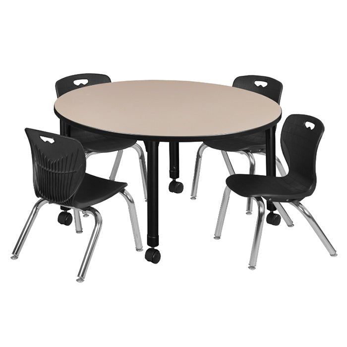 Regency Kee 48 in. Round Adjustable Classroom Table 4 Andy 12 in. Stack Chairs - SchoolOutlet