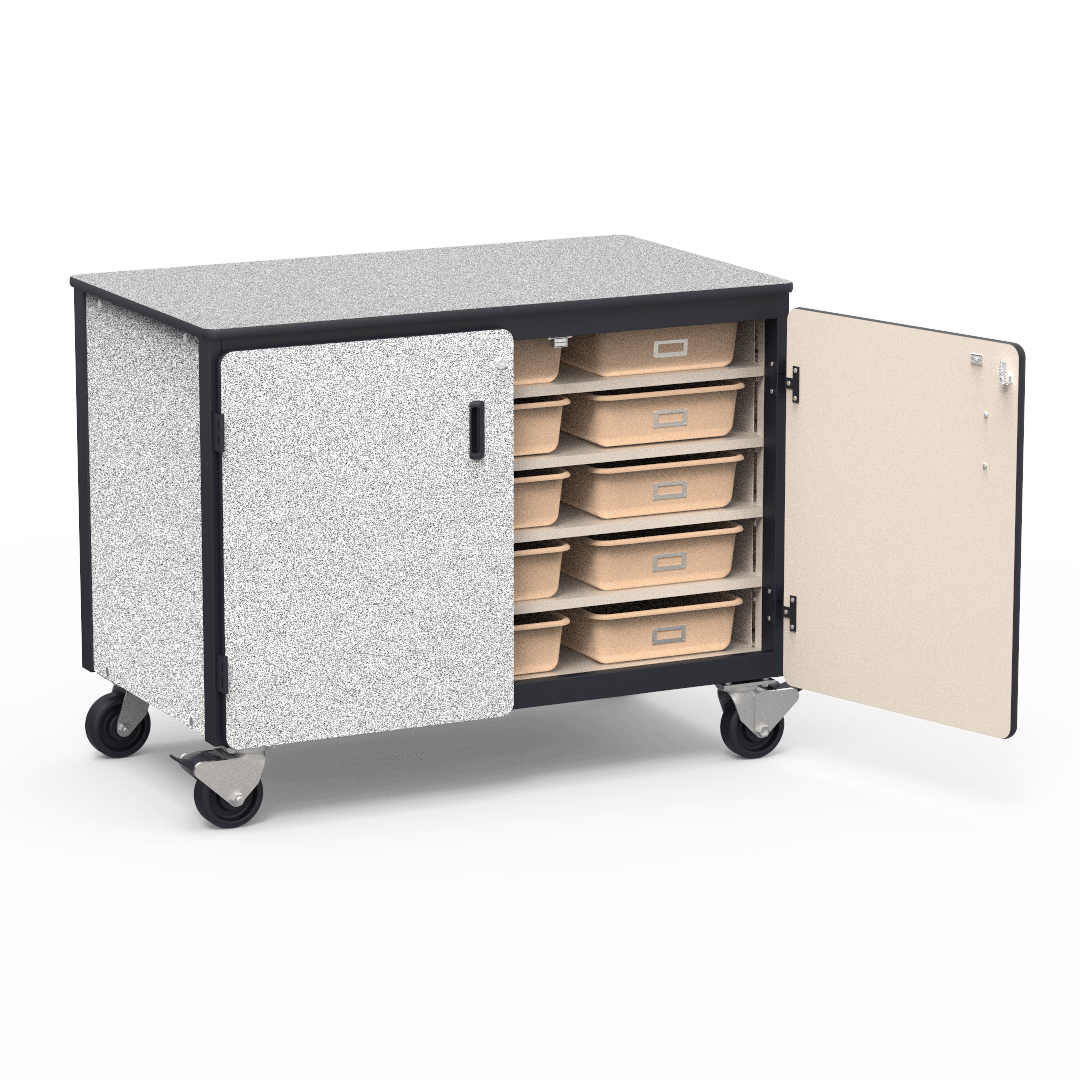Virco 2301-15TT - Mobile Storage Cabinet With Five Steel Shelves, 15 Tote Trays, 2 Hinged Doors - 48"W x 28"D x 36"H (Virco 2301-15TT) - SchoolOutlet