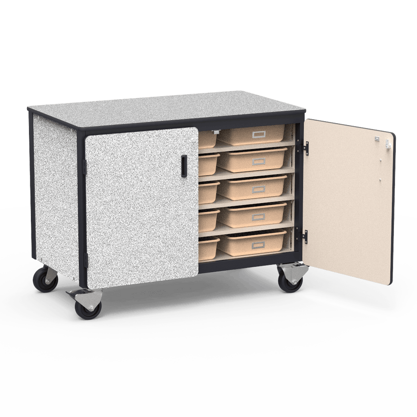 Virco 2301-15TT - Mobile Storage Cabinet With Five Steel Shelves, 15 Tote Trays, 2 Hinged Doors - 48"W x 28"D x 36"H (Virco 2301-15TT) - SchoolOutlet