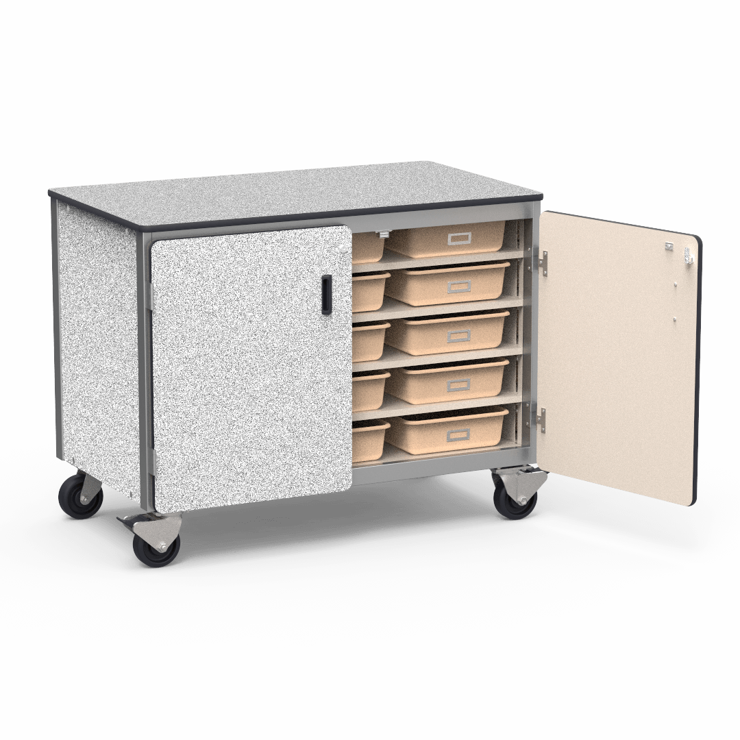 Virco 2301-15TT - Mobile Storage Cabinet With Five Steel Shelves, 15 Tote Trays, 2 Hinged Doors - 48"W x 28"D x 36"H (Virco 2301-15TT) - SchoolOutlet