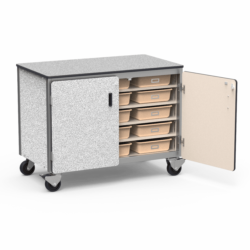 Virco 2301-15TT - Mobile Storage Cabinet With Five Steel Shelves, 15 Tote Trays, 2 Hinged Doors - 48"W x 28"D x 36"H (Virco 2301-15TT) - SchoolOutlet